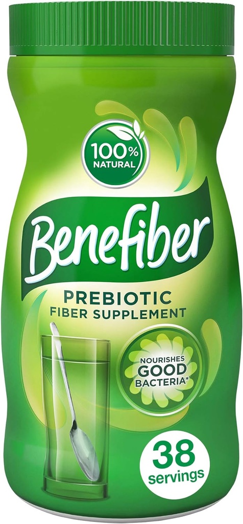 Poudre quotidienne de supplément de fibre diététique prébiotique Benefiber pour la santé digestive, 100% naturelle, claire et sans goût, 38 portions / 5,4 onces