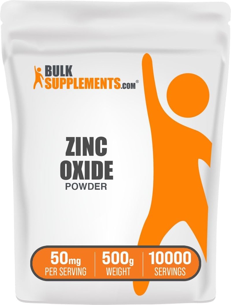 BulkSupplements.com Poudre d'oxyde de zinc - supplément d'oxyde de zinc, supplément minéral pour le support immunitaire - sans gluten, 50mg par portion, 500g (1,1 lb) (paquet de 1)