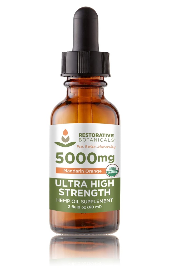 Huile de chanvre ultra-forte gouttes 5000mg Mandarine Orange Arôme (2 oz - 120 portions) USDA certifié bio, supplément calmant