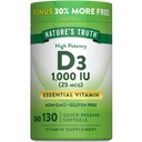 La vérité de la nature Vitamine D3 1000 UI Softgels Formule de haute puissance de 25 mcg