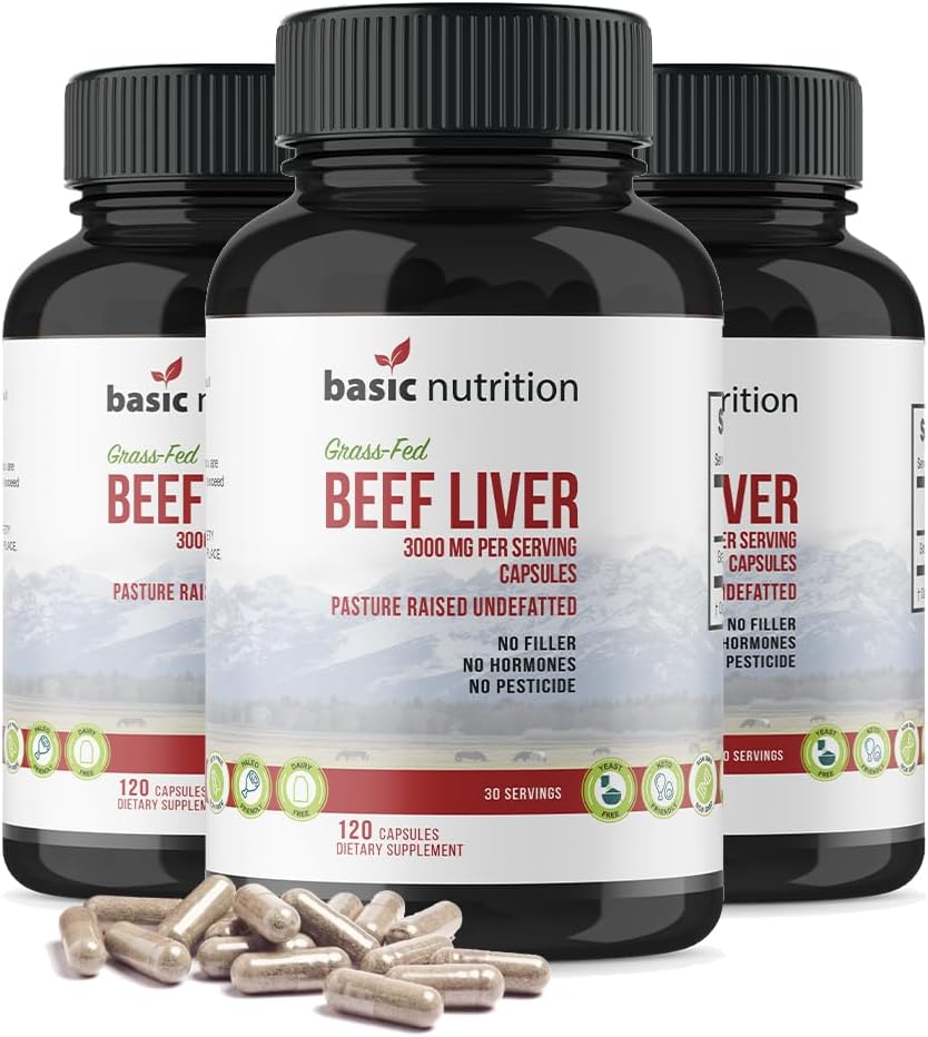 Pasture Raised Grass Fed Grass Finished Beef Liver Capsules | 3000mg Serving | 100% Hormone Free Desiccated, Undefatted Beef Liver with No Fillers, Non-GMO, Pesticide Free, Gluten-Free