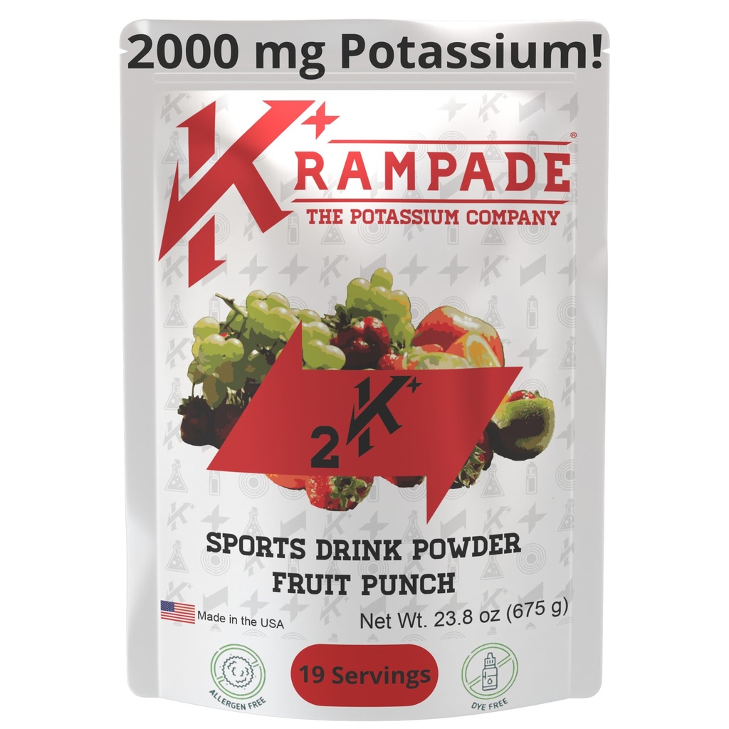 Supplément potassique en poudre de Krampade électrolytes - 2000 mg K+, >2X plus que l'eau de coco