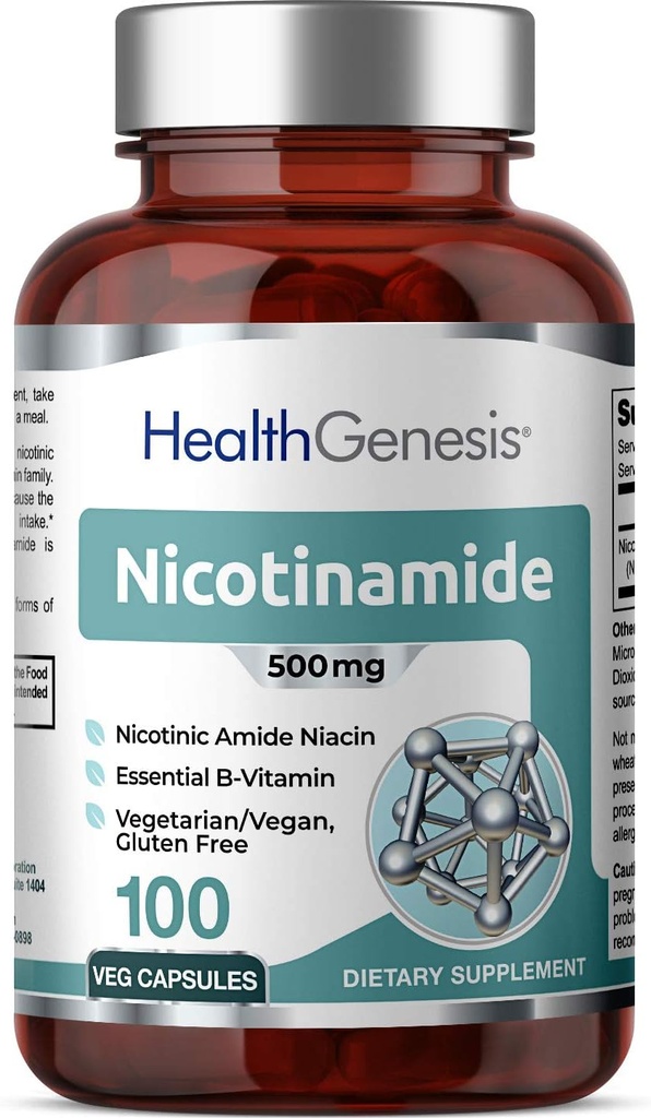 B-3 Nicotinamide 500 mg 100 Vcaps - Nicotinique Amide Niacin formule de vitamine naturelle sans flush - soutient la santé des cellules de la peau
