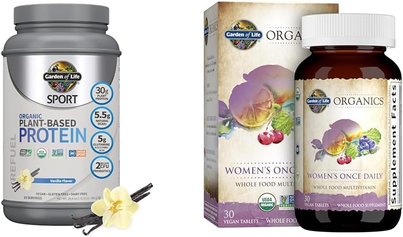 Jardin de la vie Bio Vegan Sport Protéines Poudre et une fois par jour Multi - Probiotiques, BCAA, Antioxydants, 30g Protéines végétales, Vitamines A C D3 K B6 B12, Non OGM