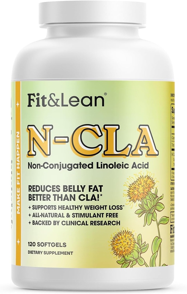 Fit & Lean N-CLA, supplément de perte de poids, réduit la graisse du ventre mieux que CLA, stimuler le métabolisme, soutient le muscle maigre, sans stimulant, acide linoléique non conjugué, 120 portions (paquetage mai vary)