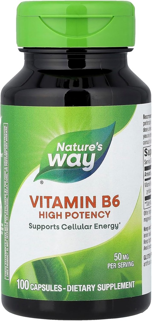 Nature's Way Vitamin B-6 Supplement, Cellular Energy Support*, 50mg per Serving, 100 Capsules