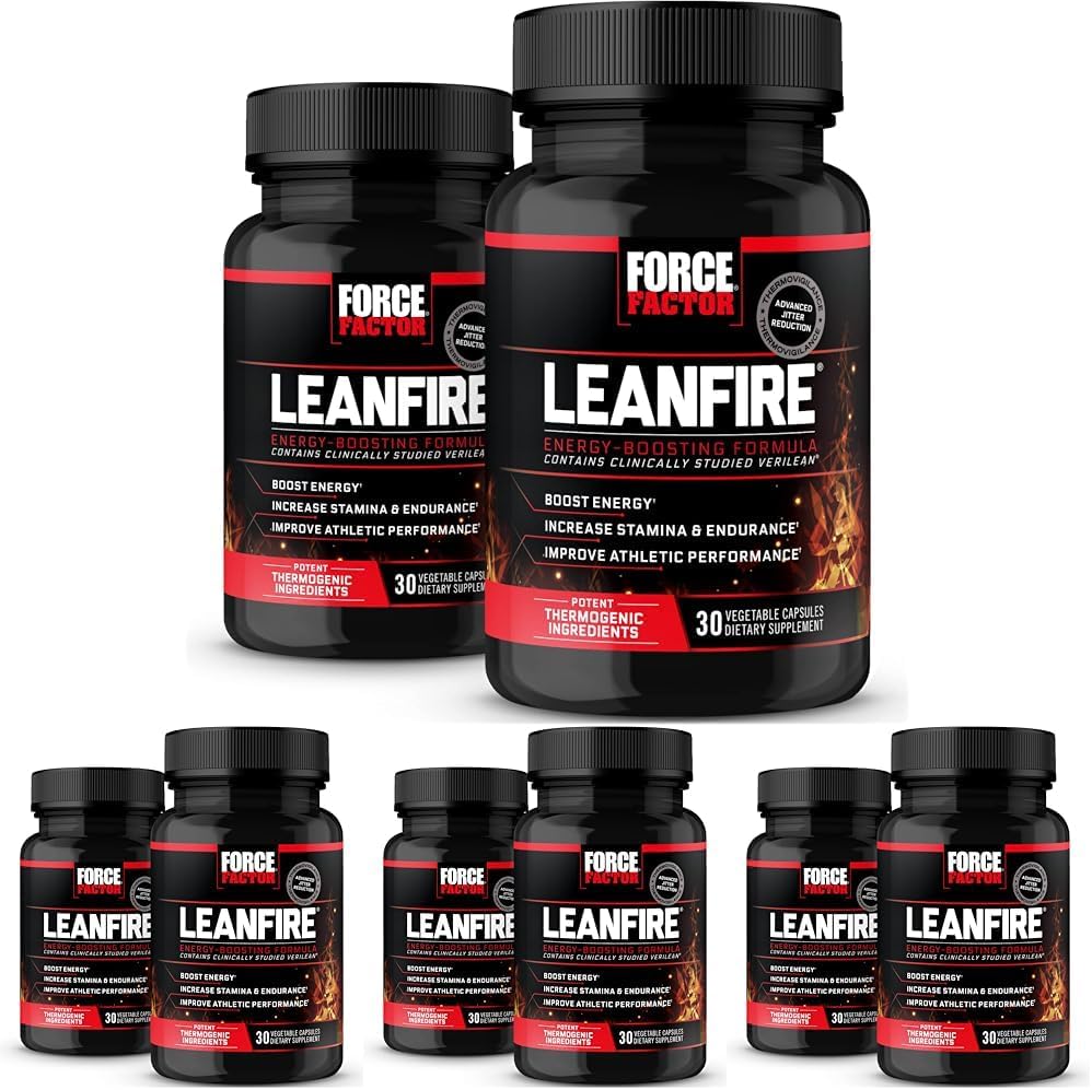 Facteur de force LeanFire, préentraînement pilules d'énergie avec extrait de thé vert et caféine pour augmenter l'énergie, construire le muscle maigre, améliorer la performance athlétique, et améliorer la concentration, 30 comtes (paquet de 8)