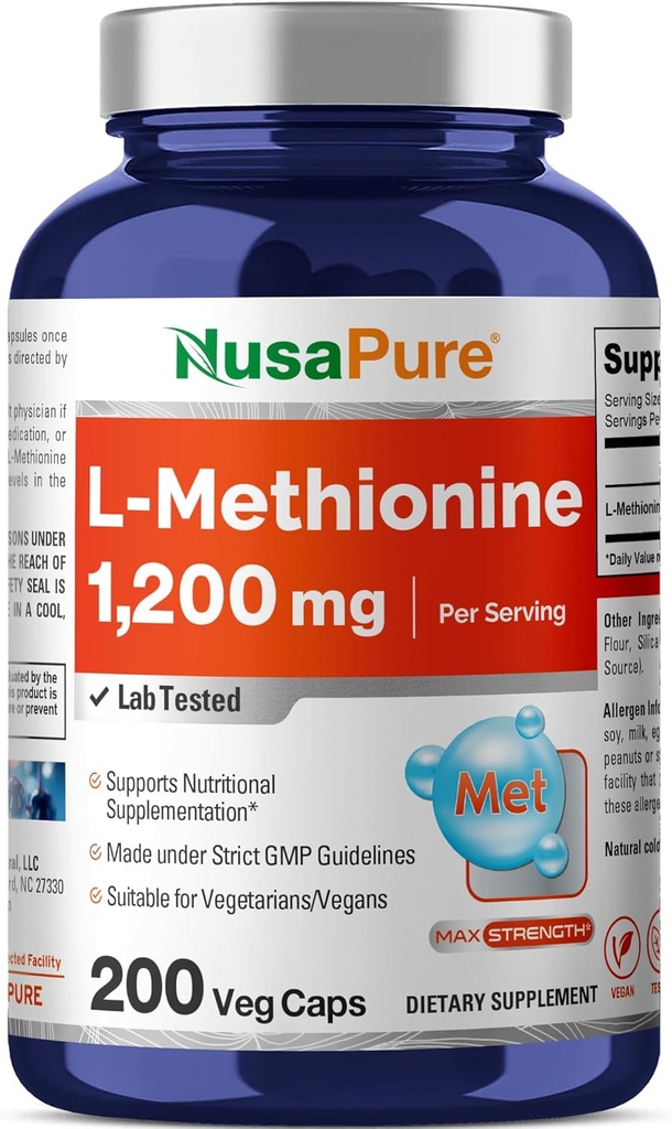 NusaPure L Méthionine 1200mg. 200 Capsules.