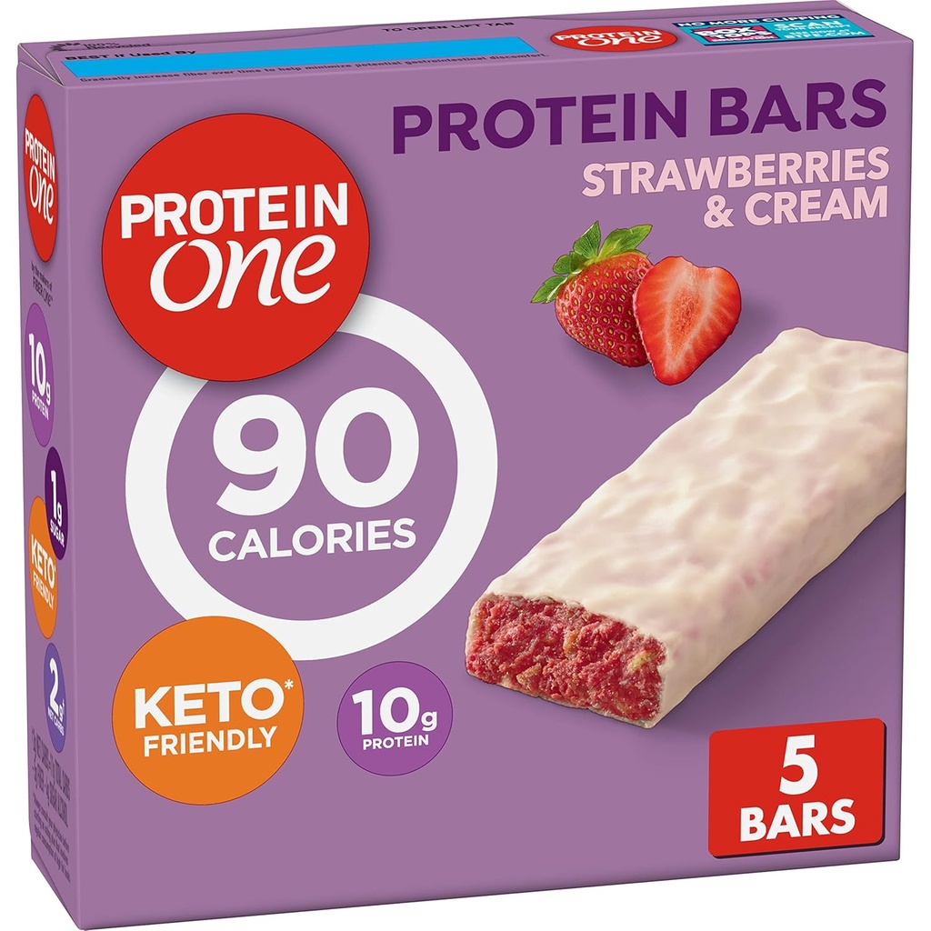 Protéines Un 90 barres protéiques de calories, fraises et crème, Keto Friendly, 5 Ct, 4,8 oz