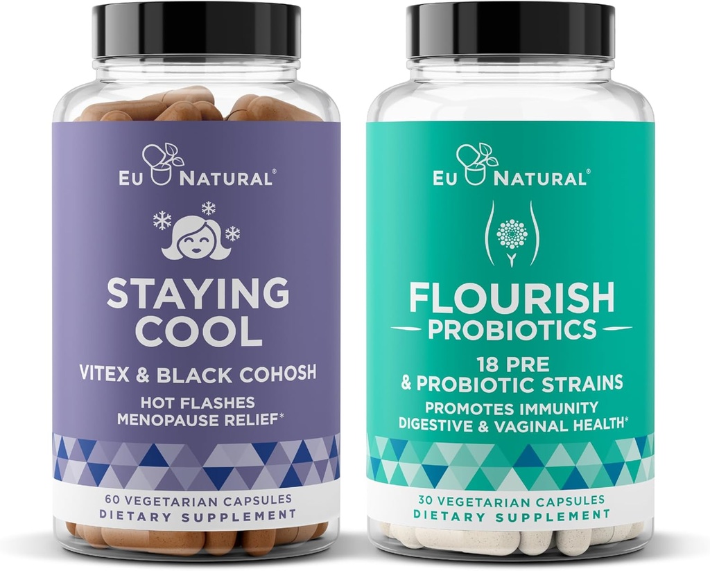 Eu Natural Staying Cool and Flourish Bundle - Flashs chauds, Ménopause Relief, Probiotiques femmes + Prébiotiques