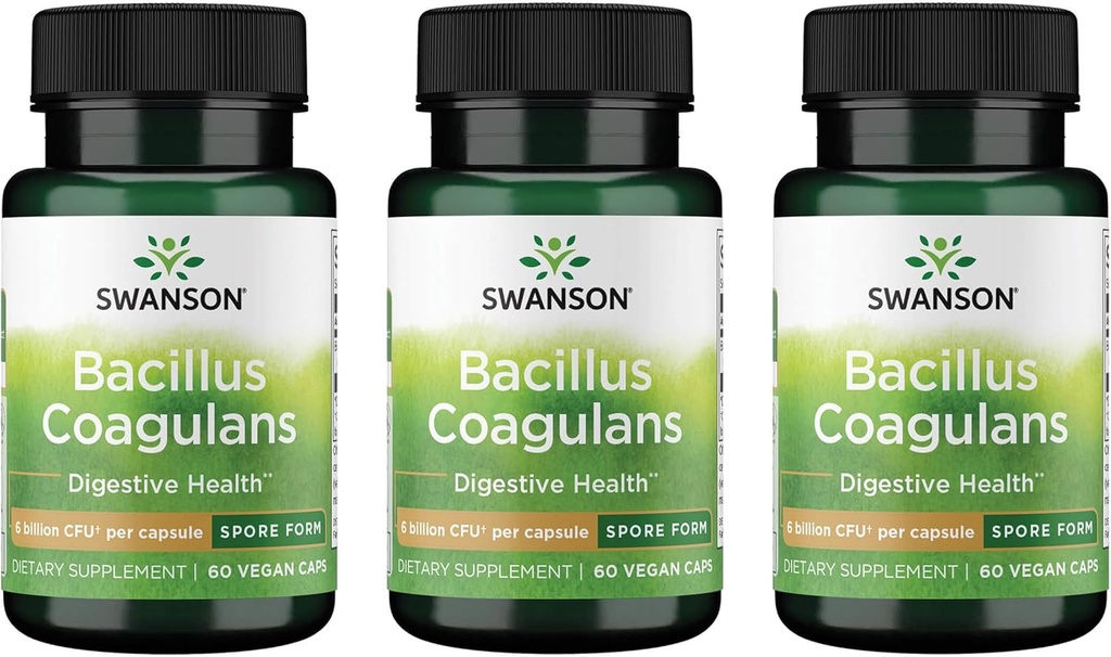 Swanson Bacillus Coagulans - Supplément probiotique naturel à l'appui de la santé digestive w/ 6 Million UFC - Peut soutenir l'IG et la santé globale des gant - (60 capsules de Veggie) 3 Pack