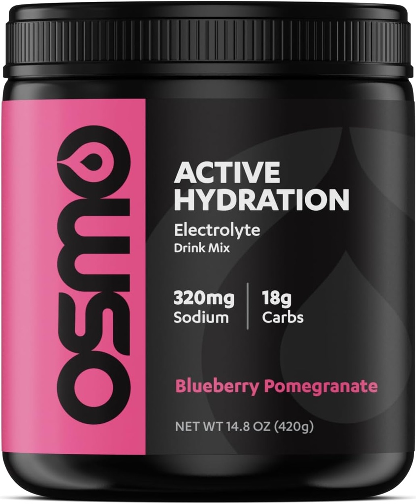 Poudre d'électrolyte d'hydratation active Osmo (20 portions) - Comprend du sodium, du magnésium, du potassium, des glucides et des vitamines, du sucre de canne - Tous naturels, une hydratation plus rapide 3X, stimule la puissance et l'endurance, Blueberry