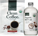 Natural Force Bio Clean Coffee + Organic MCT Oil Bundle – 100% pur Coconut MCTs & Mold & Mycotoxine Café gratuit – Non-OGM, Keto, Paleo et Vegan - 12 Oz Sac et 16 Oz bouteille en verre