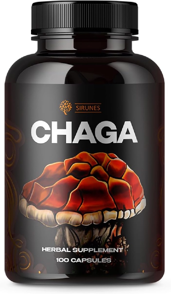 SIRUNES Supplément de Champignons Chaga Capsules de Champignons 100 Comte – 1000mg Champignons biologiques naturels avec Poudre de Champignon Chaga – Supplément antioxydant pour le soutien immunitaire, Boos énergétiques