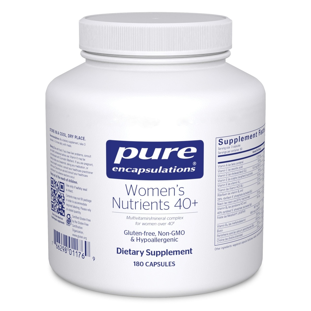 Encapsulations pures Nutriments pour femmes 40+ - Multivitamine pour les femmes de plus de 40 ans pour soutenir la santé urinaire, la santé des cellules mammaires et l'intégrité oculaire* - avec vitamine C, E & A - 180 capsules