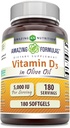 Formules étonnantes Vitamine D3 avec huile d'olive 5000 UI softgels Supplément.