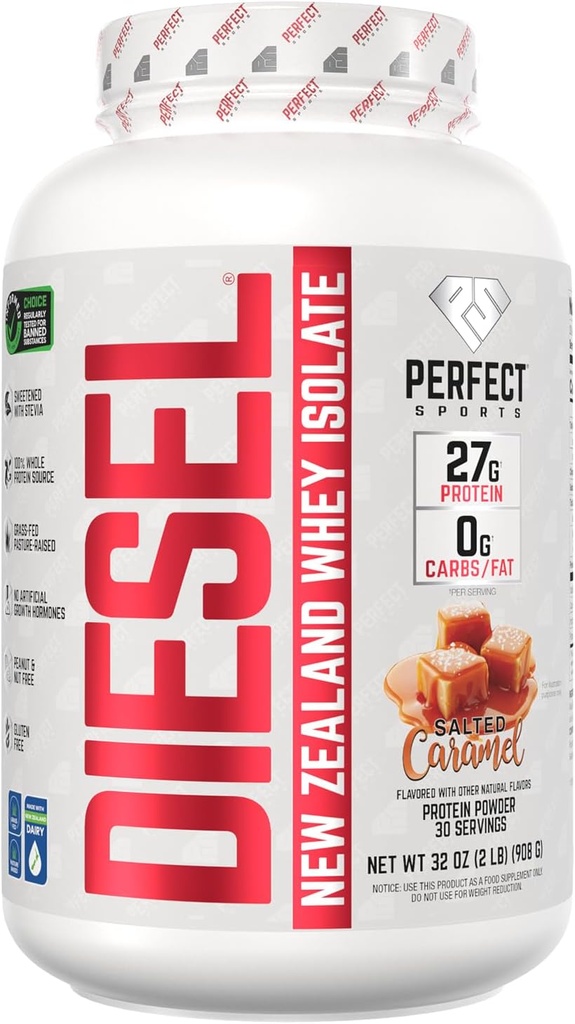 SPORTS PARFECT Diesel 100% New Zealand Whey Protein Isolate de Stevia Sweetened, Pas d'ingrédients artificiels, Keto.