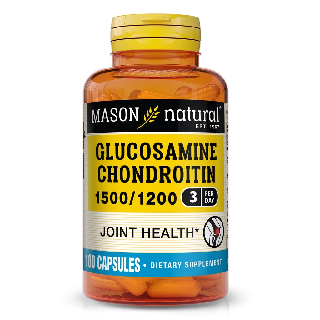 MASON NATURAL Glucosamine Chondroïtine 1500/1200 avec vitamine C, soutient la santé conjointe pour la flexibilité et la mobilité normales*, 100 capsules, 1 mois d'approvisionnement