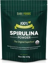 Poudre de Spiruline Biologique (16 once): Végétalien naturellement, Approvisionnements Folate, Vitamine B12, Fer, Acides gras Oméga, GLA, Beta Carotène, Chlorophylle, Acides Amino