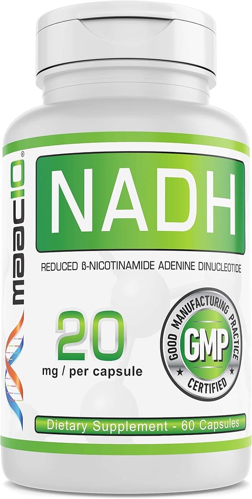 MAAC10 Supplément NADH 20mg Chaque 60 Capsules pour l'énergie, la fatigue, la concentration mentale et NAD+ Soutien à la longévité