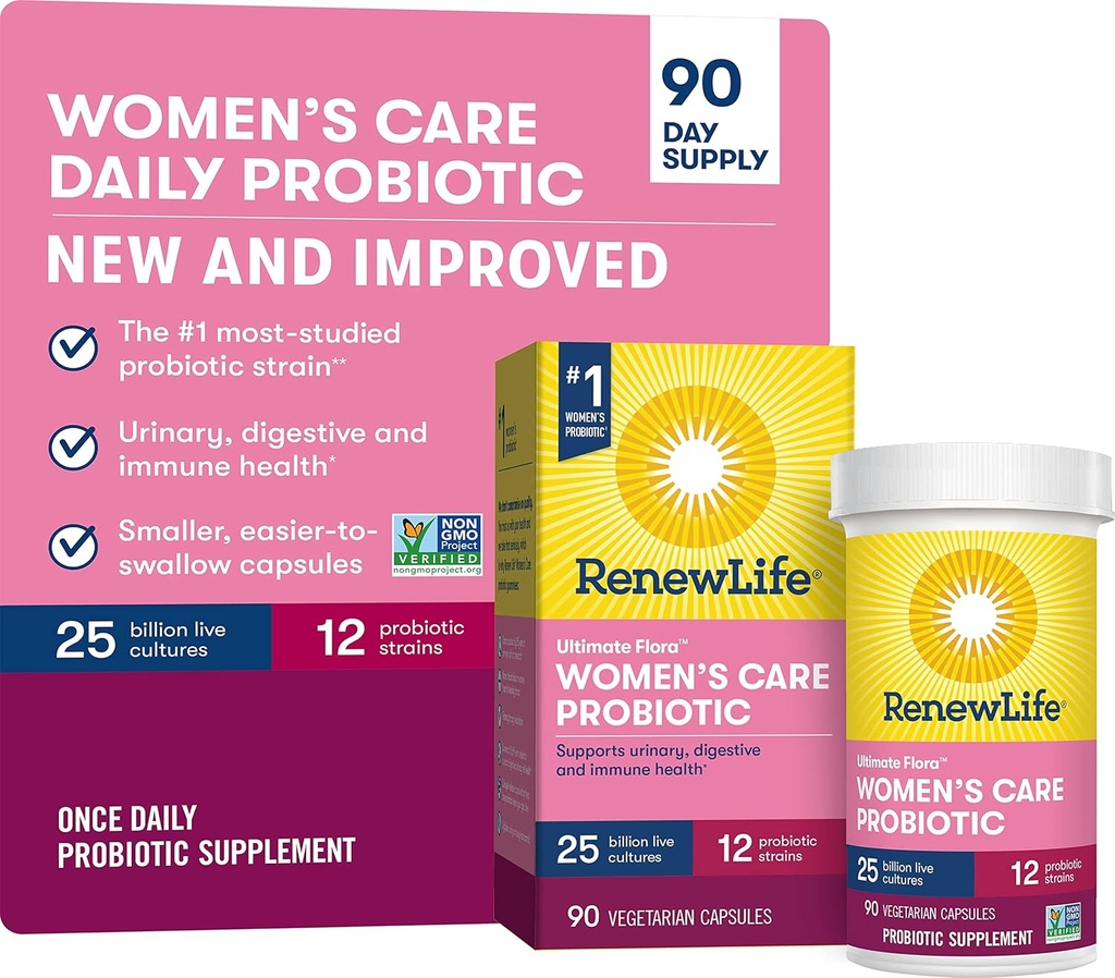 Renew Life Ultimate Flora Women's Care Probiotic, 25 Billion CFU, 90 Capsules (Package May Vary)
