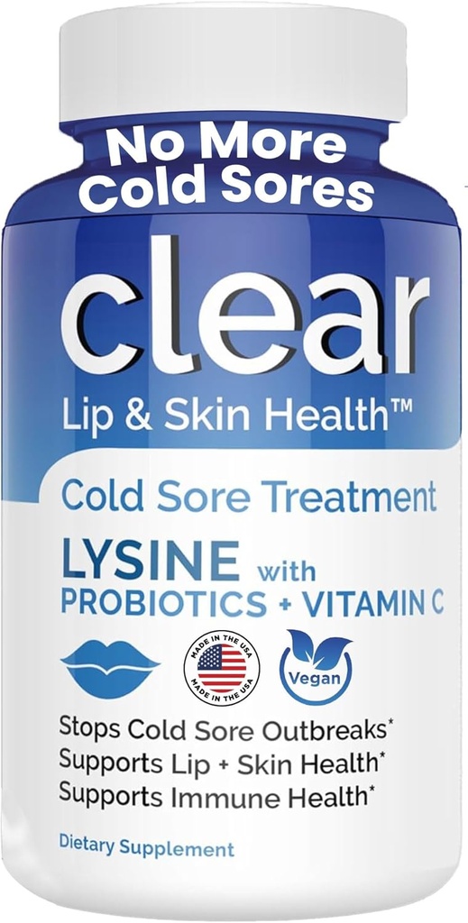 Lysine Traitement des plaies froides pour les lèvres avec pré-probiotiques et VIT C. 1 mois d'approvisionnement.