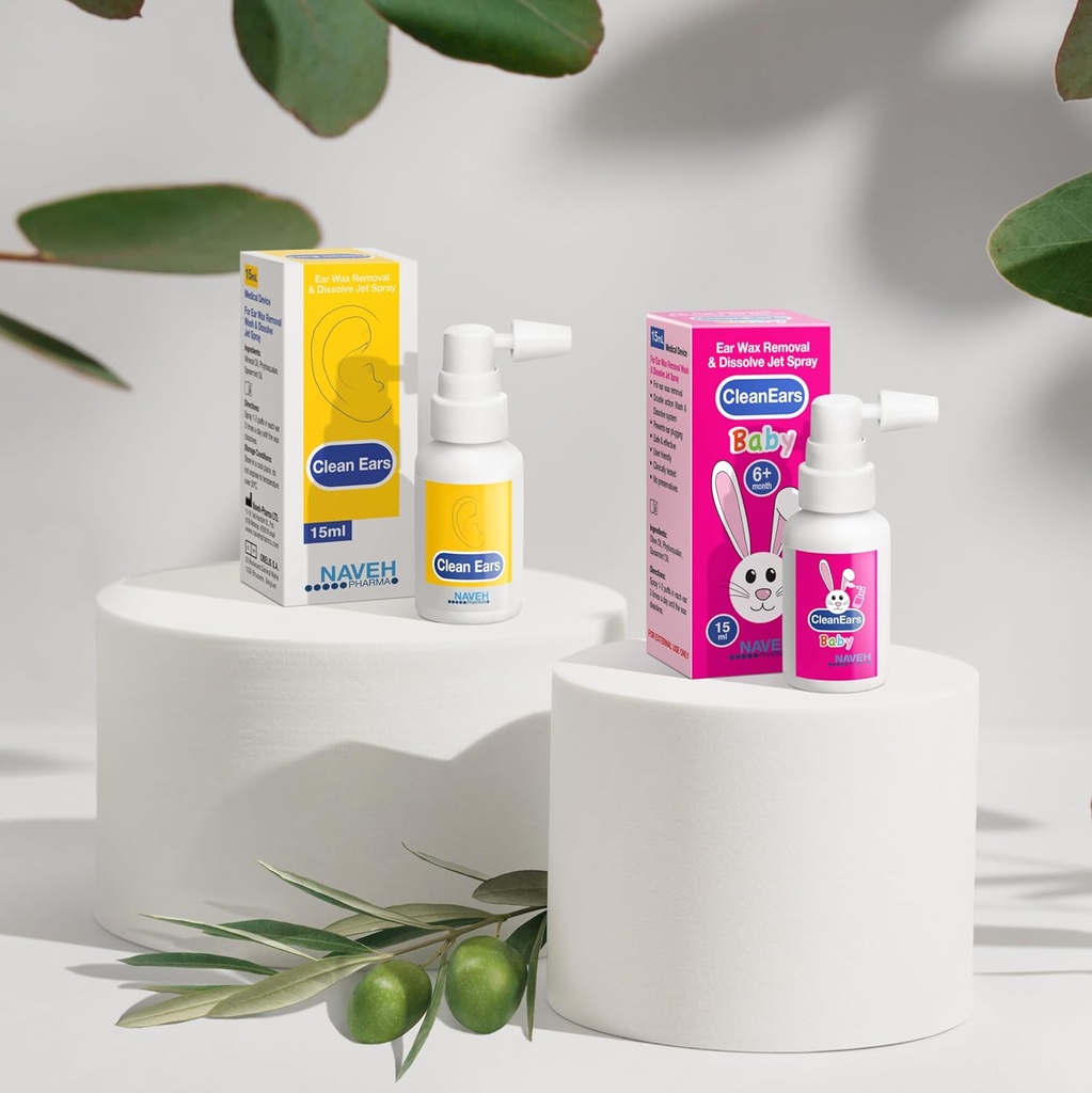 Vaporisateur d'enlèvement de la cire d'oreille NAVEH PHARMA CleanEars 0,5 Fl Oz + NAVEH PHARMA CleanEars Vaporisateur d'enlèvement de la cire d'oreille pour bébé 0,5 Fl Oz