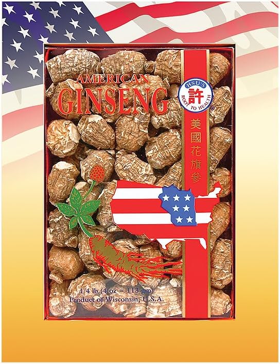 Hsu's SKU 0168-S4 American Ginseng Pearl Petites racines 4 oz Box – Premium 100% Wisconsin Cultivated Whole Ginseng Roots
