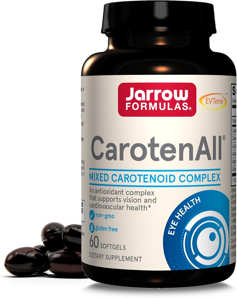 Jarrow Formulas® CarotenAll, complément alimentaire, soutien antioxydant pour la vision et la santé cardiovasculaire, 60 softgels, jusqu'à 60 jours