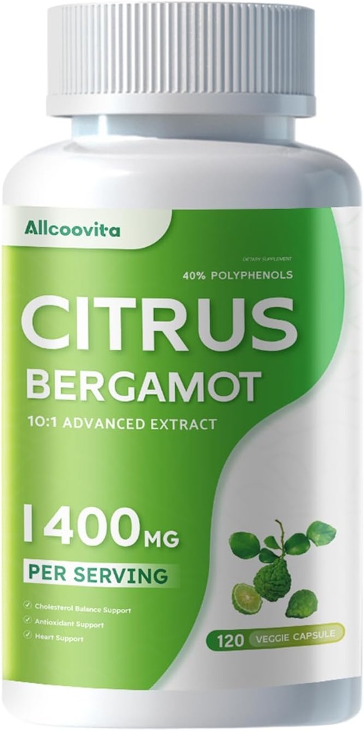 Organic Citrus Bergamot 1400mg, 120 Capsules -Citrus Bergamia - Essential Oil and Citrus Bioflavonoids - Natural Heart Health Supplements for Women and Men - Non-GMO Pills