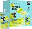 Hethstia Konjac Jelly Saveur de raisin vert, 10 Pouches, Jelly de raisin buvable avec des peptides de collagène, 7 Kcal, sans sucre, sans gluten, Keto, Vegan, on-the-Go Chewy collations légères