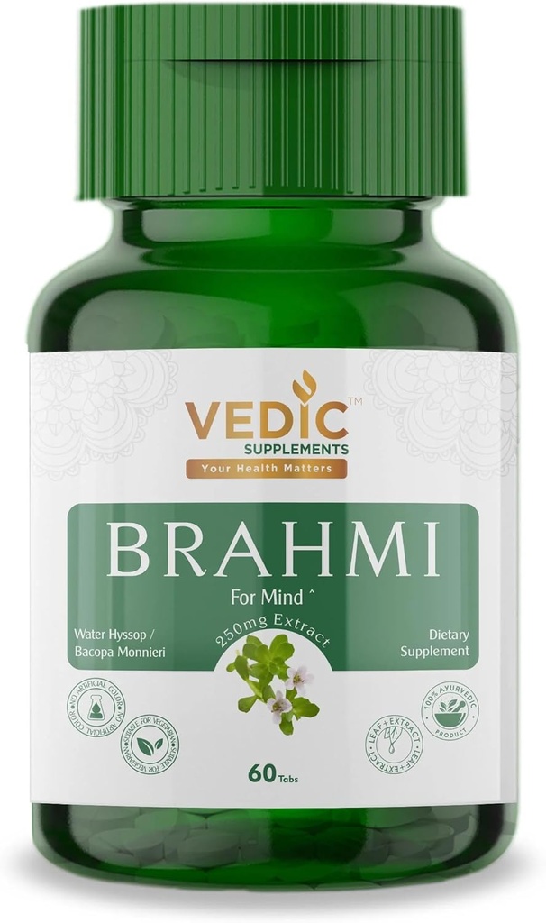 Suppléments védiques Brahmi Comprimés - Gotu Kola 250 mg - 60 capsules de dénombrement