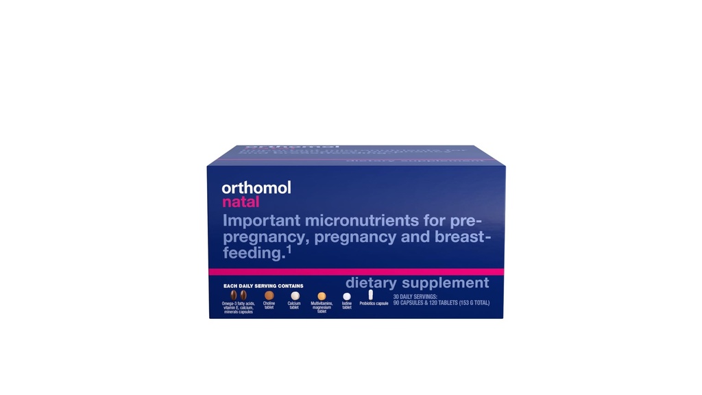 Orthomol Natal, Supplément Natal, soutient la santé avant la grossesse, la grossesse et l'allaitement, comprimés et supplément de gélules, 30 comtes (paquet de 1)