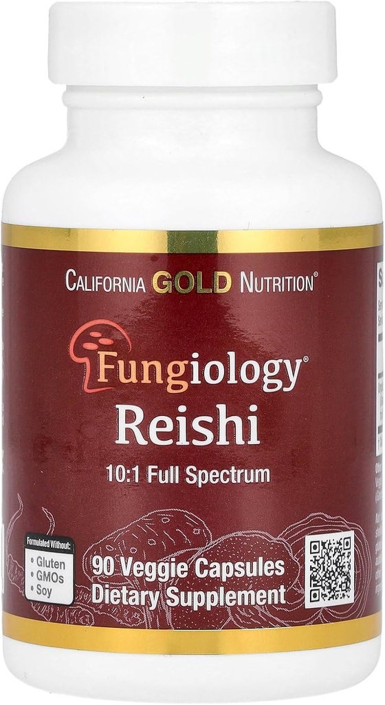 California Gold Nutrition Reishi (Ganoderma lucidum), Full Spectrum, certifié biologique, 90 Capsules de Veggie (600 mg par Capsule de Veggie)