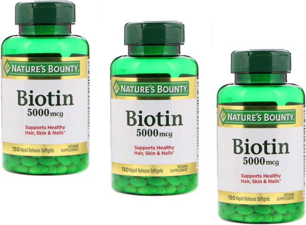 Natures Bounty Biotin 5000mcg 150 Rapid Release Softgels (Value Pack of 3)