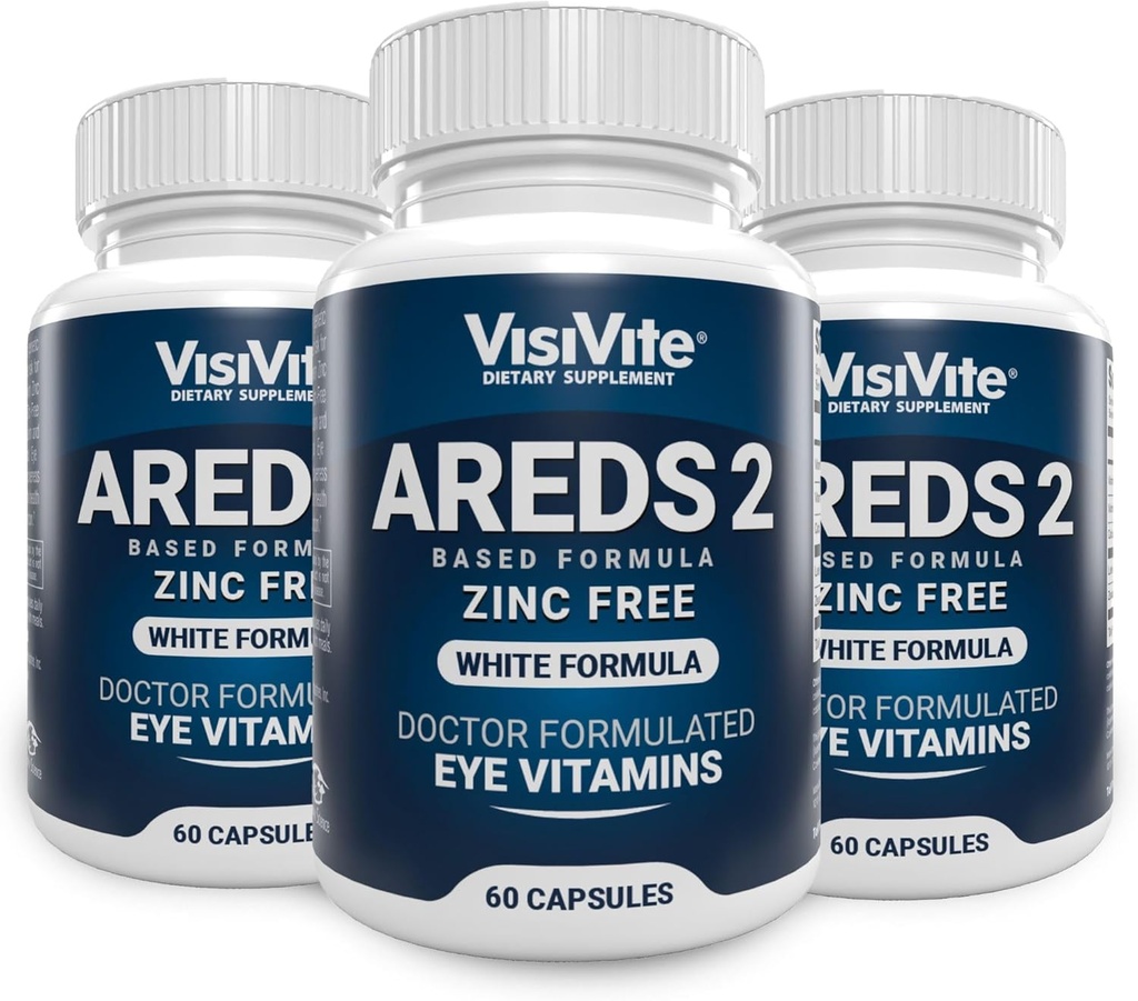 AREDS 2 Vitamines oculaires blanches sans zinc - Zeaxanthin Plus Lutéine Vitamines oculaires Maculaires - Sans soja - Sans zinc et sans cuivre Formule de santé Maculaire - Pack de 3