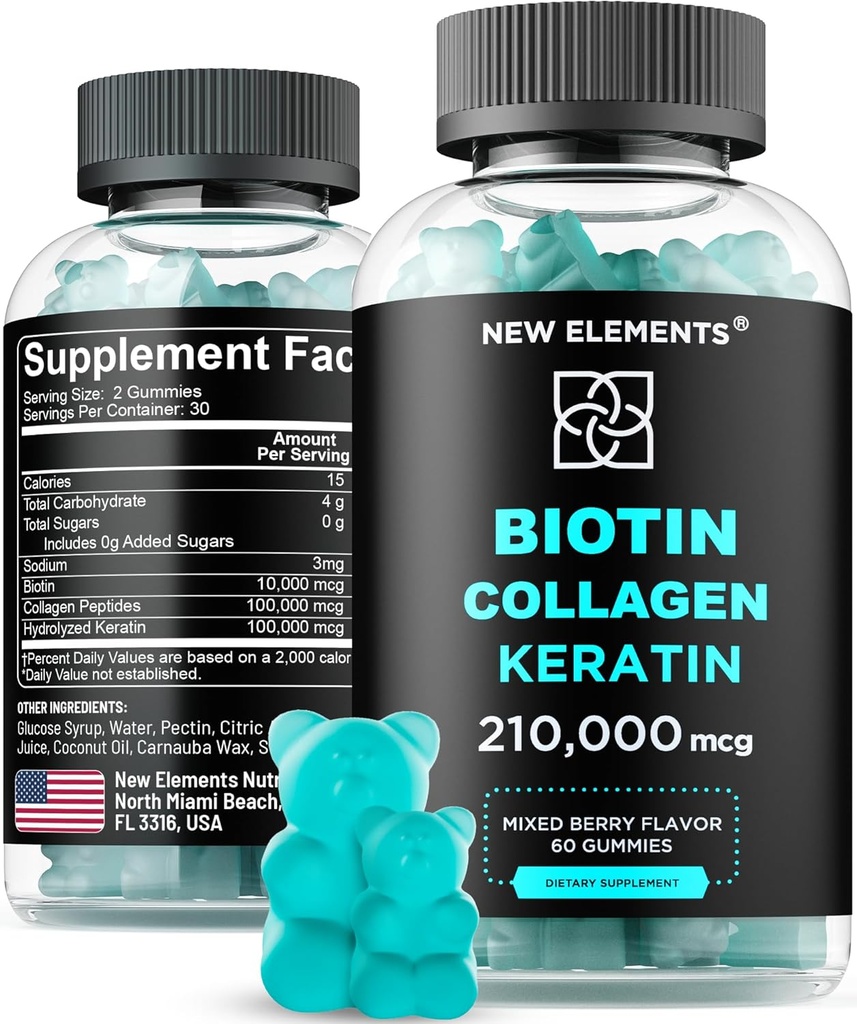 Biotin Gummies with Keratin & Collagen Peptides - Advanced Supplement for Hair Growth Treatment for Men & Women Hair Skin and Nails Vitamins – Biotin 10000mcg | Keratin 100000mcg | Collagen 100000mcg