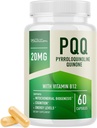 PQQ Supplement 20mg de biogenèse mitochondriale et optimiser l'énergie avec CoQ10 et vitamine B12 de soutien de la santé cérébrale et de la production de mitochondrie de formule Ultra PQQ de Végétalien, sans gluten de 60 capsules