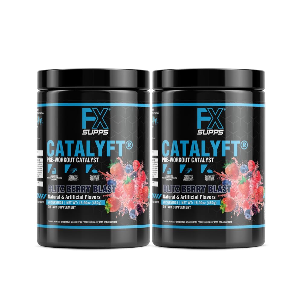 FXSUPPS Catalyft pré-entraînement boisson en poudre pour hommes et femmes Blitz Berry Blast Mix avec créatine, caféine et bêta-alanine.
