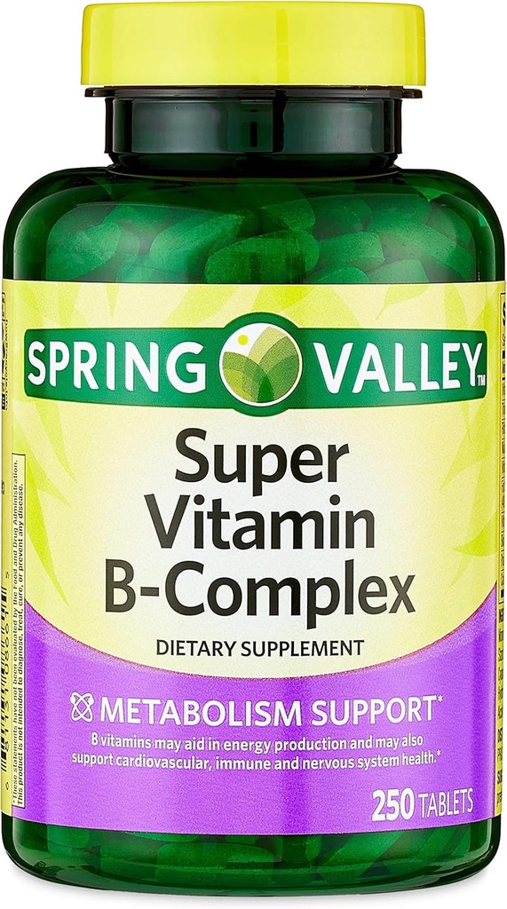 Convergence Spring Valley Super Vitamine B-Complex Comprimés Complément diététique, 250 CompteMétabolisme Soutien* Supplément diététique