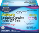 Ohm Enfants Loratadine Comprimés à mâcher, Sans colorant, Raisin, Non somnolent 24h Relief d'éternuement, Nez de runny, Yeux aqueux démangeants, Throat ou Nez, Antihistamine, Allergies Intérieures et Extérieures, 5mg, 60 Comprimés