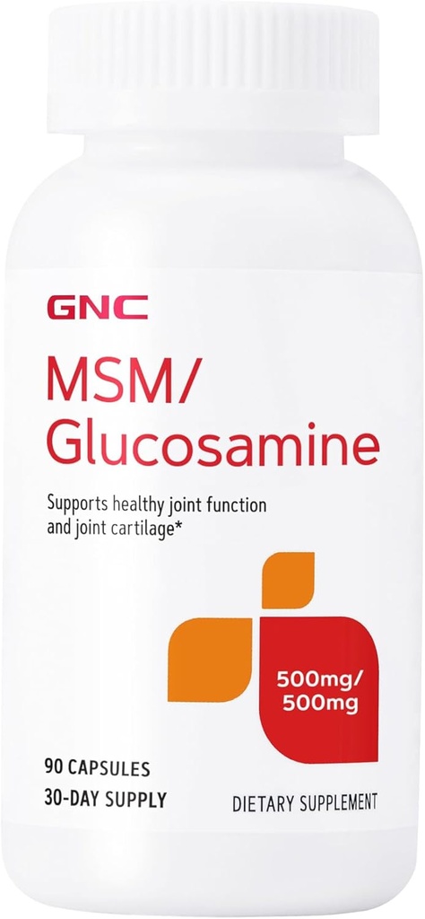 GNC MSM Glucosamine Supplément de 500mg, soutient la fonction articulaire saine, soutient le cartilage articulaire sain, 30 portions