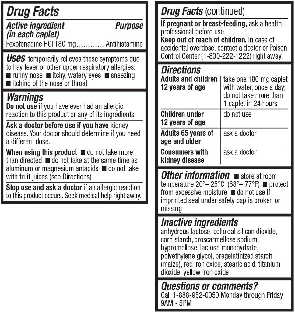 HygièneA2Z Hydrochlorure de Fexofenadine 180mg, Antihistamine pour le soulagement de l'allergie, Antihistamine pour le soulagement de l'allergie 24h/24 (120 Nombre (paquet de 1))