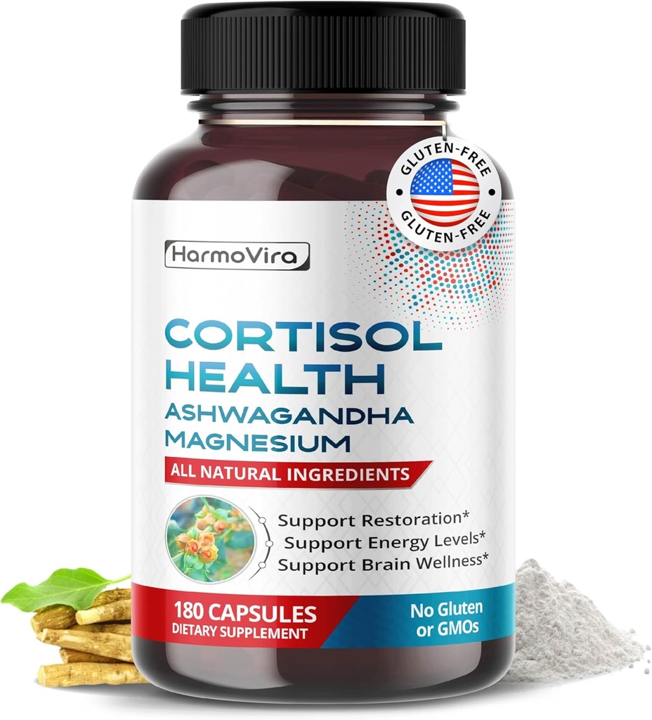 CORTISOL Health - Ashwagandha Magnesium Rhodiola St. John's Wort - Support Restoration, Energy Levels, Brain Wellness 180-day Supply - Made in The USA
