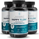 VITASEI Happy Flora, Probiotic Supplement 170 Million CFU pour une santé saine avec des enzymes pour la digestion, probiotiques pour les femmes et les hommes, 3 bouteilles - 180 capsules