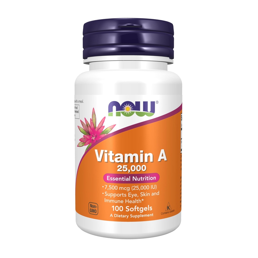 MAINTENANT suppléments, vitamine A (huile de foie de poisson) 25 000 UI, nutrition essentielle, 100 softgels