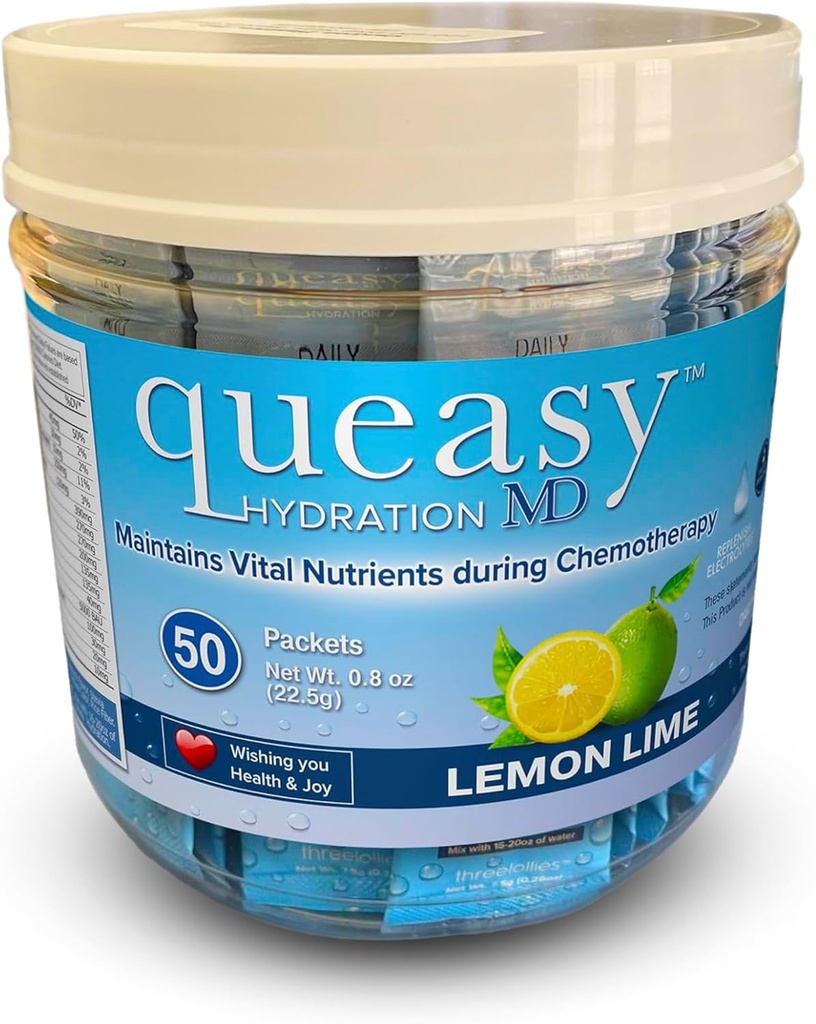 Trois Lollies Queasy Hydratation MD Packets - Hydratation et soins de santé digestifs pendant le traitement - Réhydrate, soulage Nausées et remplace les nutriments - Naturels et non somnolents - 50 Packets