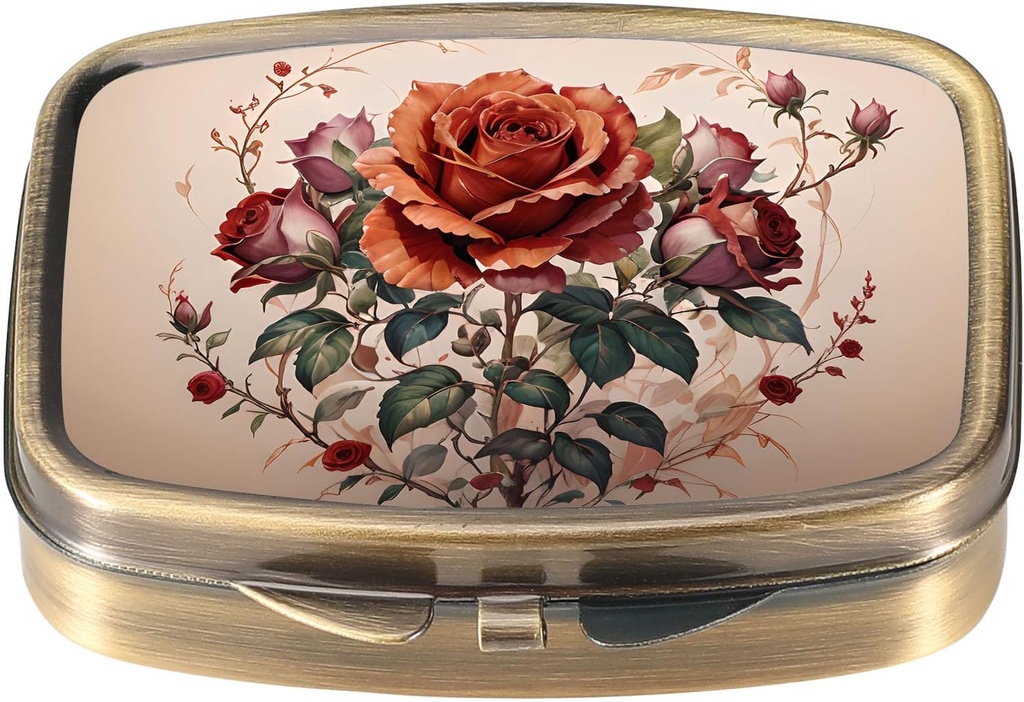 Boîte à pilules Dynippy avec miroir Pocket rétro 2 Compartiment Médicament organisateur de pilules vitaminées pour la chasse à la poche et les voyages (Fleur 21)