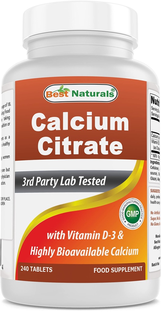 Meilleur citrate de calcium naturel avec vitamine D-3 240 comprimés (240 Nombre (paquet de 1))