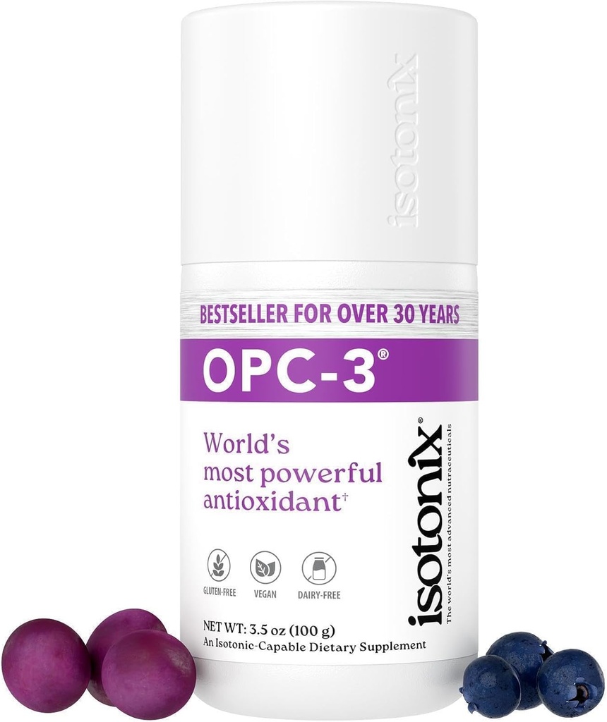 OPC-3 Isotonix - Supplément antioxydant - Pycnogénol, Extraits de graines de raisin, Bilberry, Vin rouge et Extraits d'écorce de pin - pour support cardiaque et circulatoire - Isotonique, végétalien, sans gluten - 30 portions